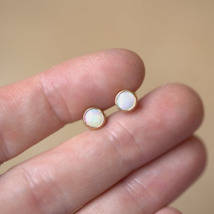 White Opal Gold 5mm Studs