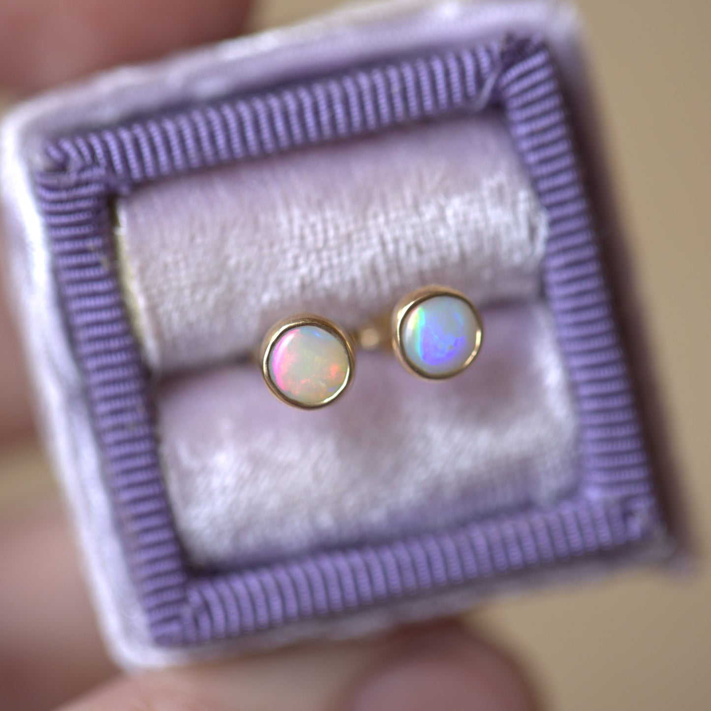 White Opal Gold 5mm Studs