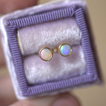 White Opal Gold 5mm Studs