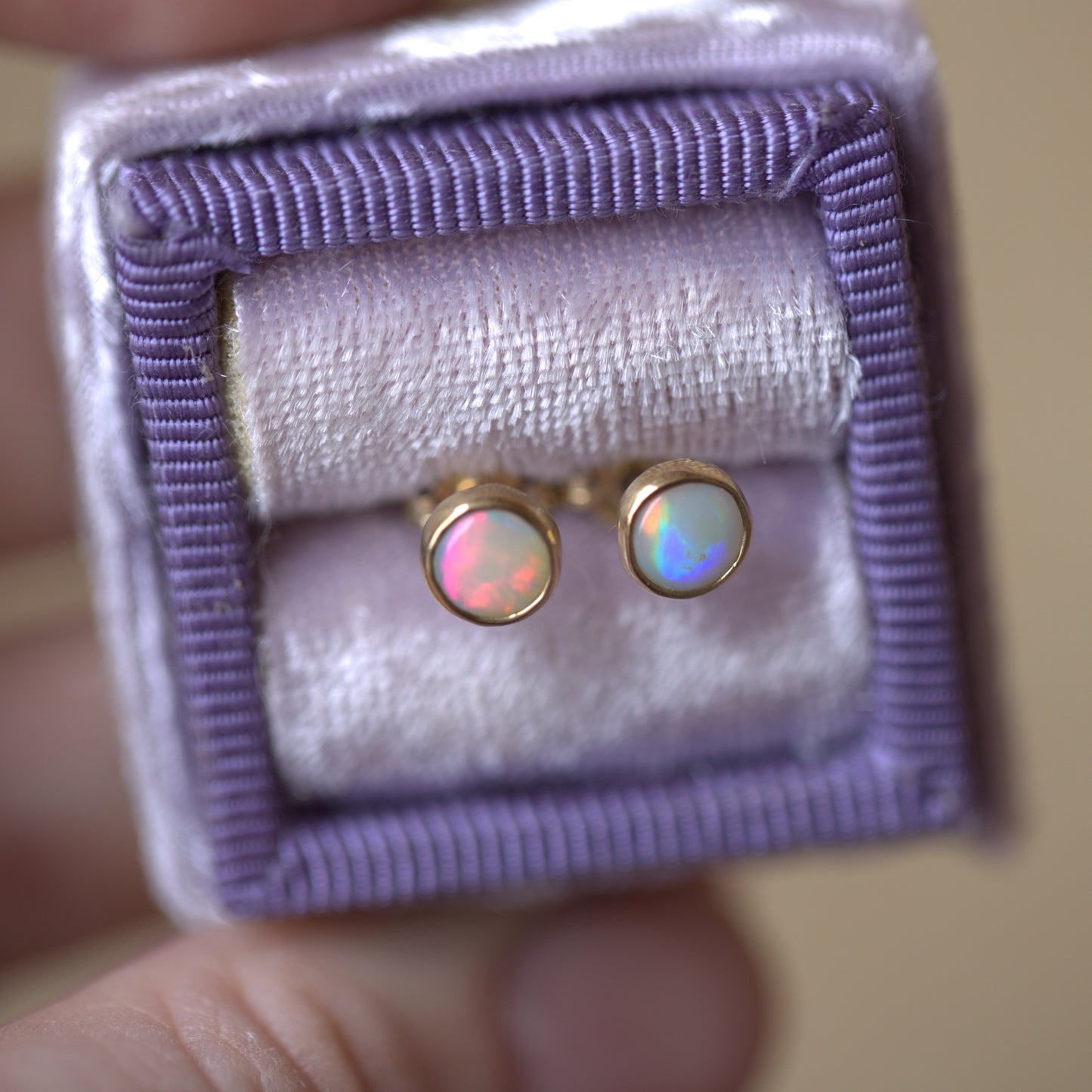 White Opal Gold 5mm Studs