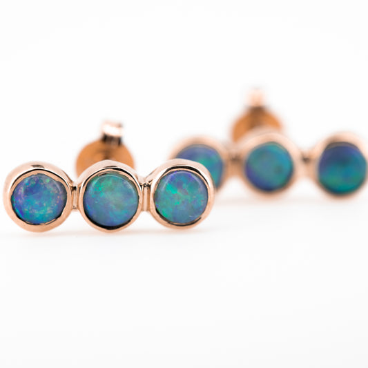 Green Blue 3 Opal Rose Gold Studs