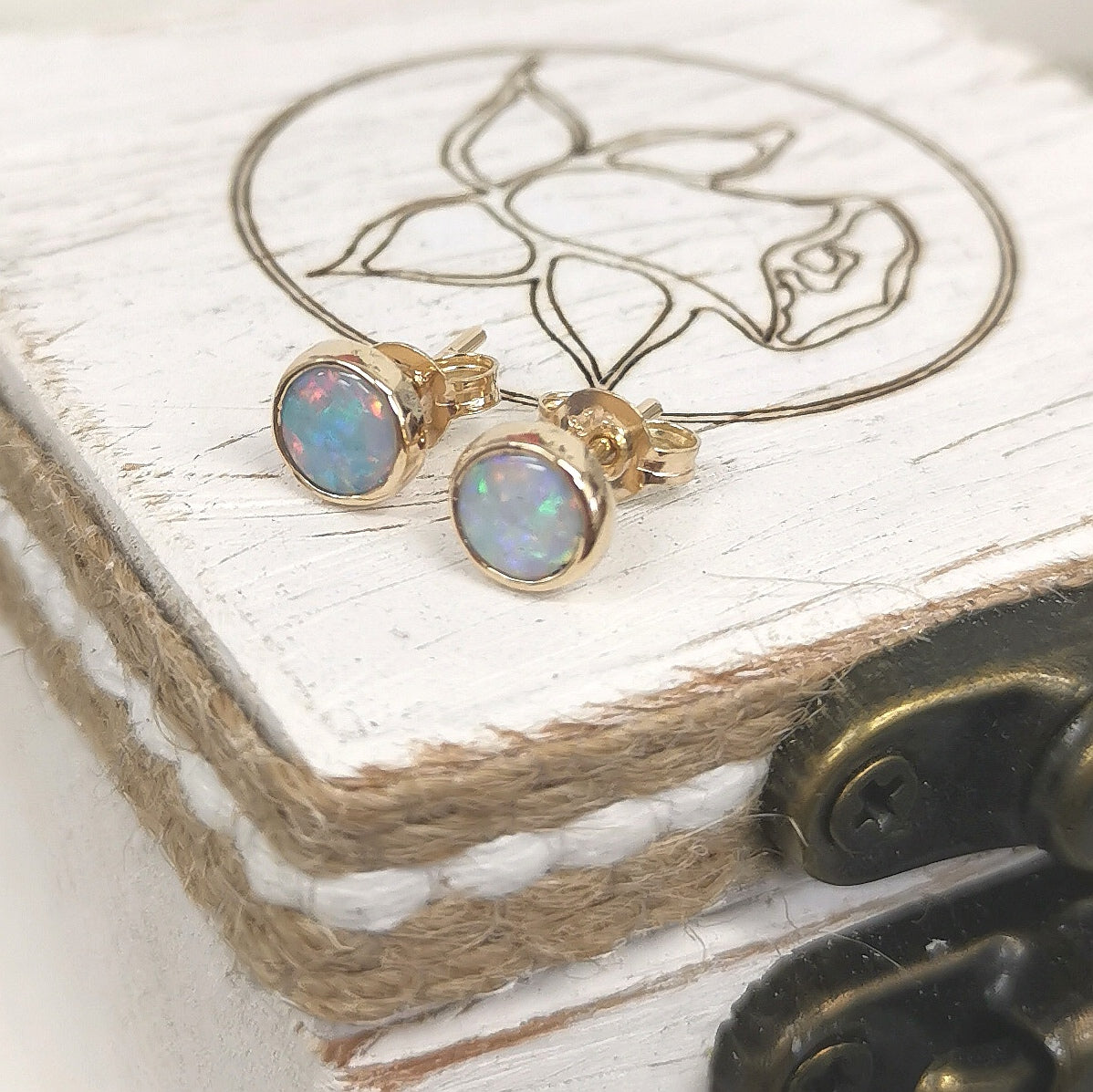 White Opal Gold 5mm Studs