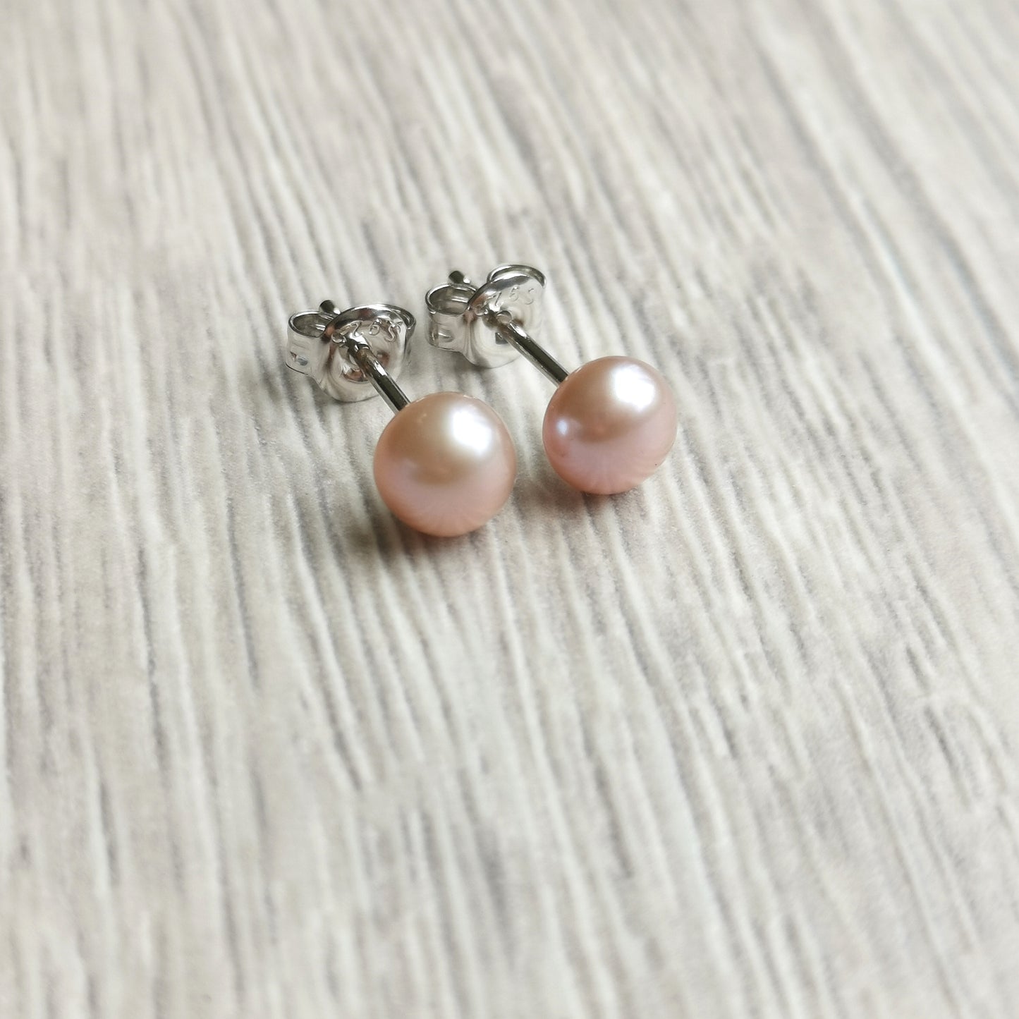 Peachy Pink Pearl Studs 6mm