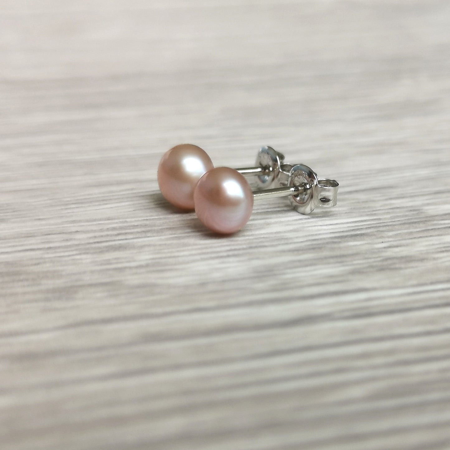 Peachy Pink Pearl Studs 6mm